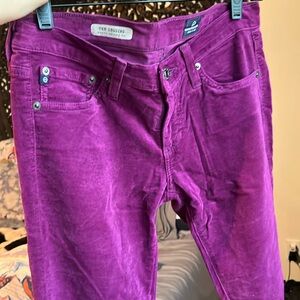 AG Adriano Goldschmied The Legging Super Skinny Purple Fuchsia Velvet Jeans 26R